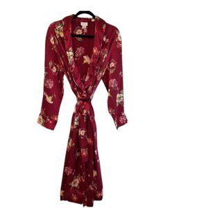 Talbots Intimates Burgundy Wine Floral Satin Maxi Robe, Size Medium, Tradwife